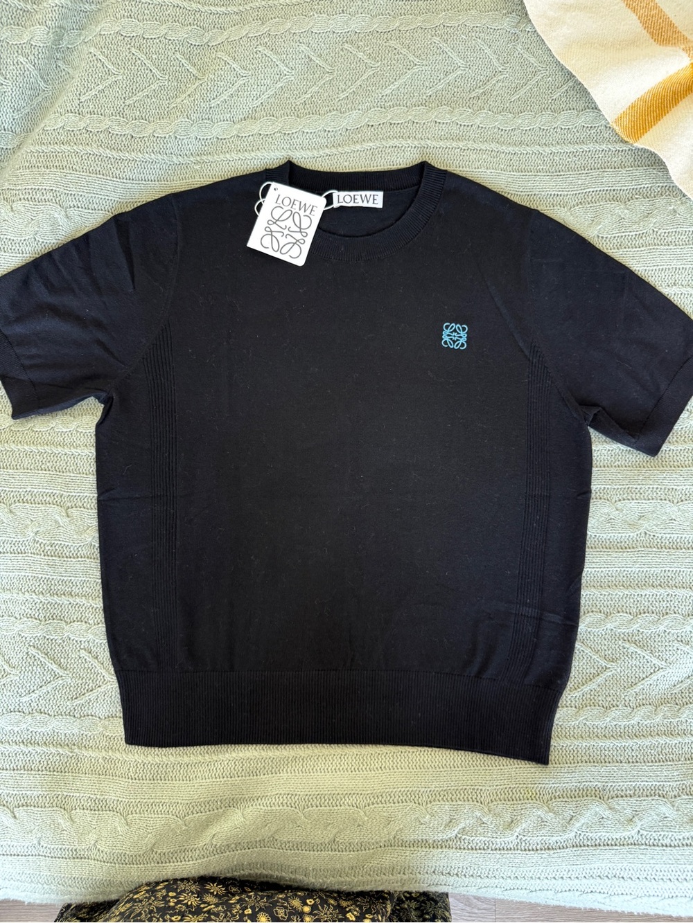 Loewe Black Crewneck Short-Sleeve Sweater with Blue Logo